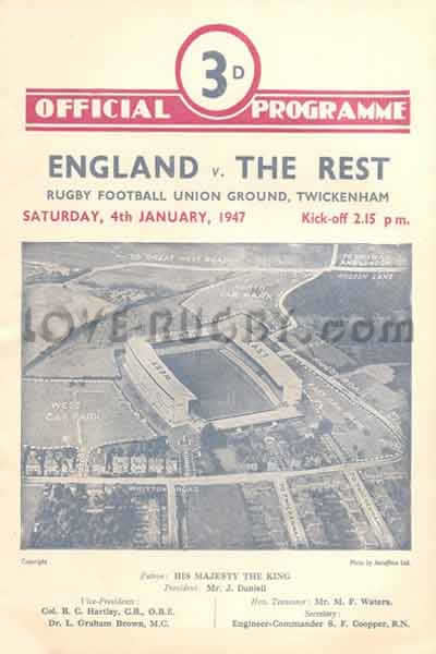 1947 England v The Rest (RFU)  Rugby Programme